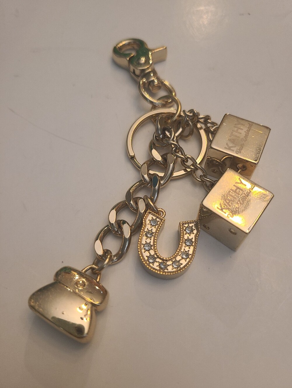 KATHY VAN ZEELAND  DICE & HORSE SHOE HANG FOB keychain, Pre-owned, some wear